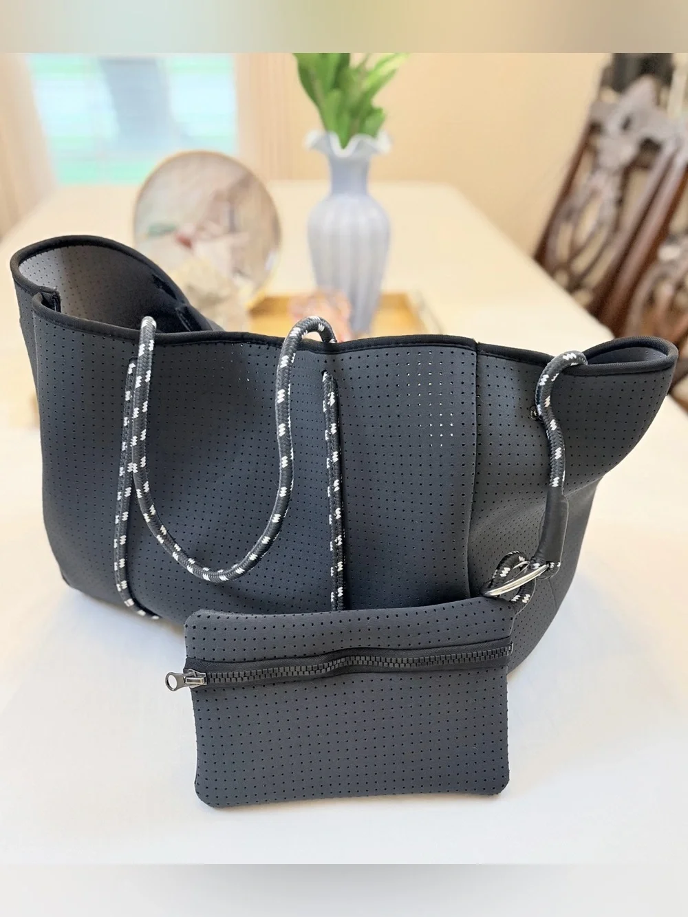 Popups Everyday Tote Bag with Pouch in Dark Graphite Paracord Straps & Detailing